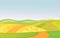 Vector illustration of beautiful summer rural green and yellow fields landscape.