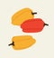 Vector illustration of bell pepper in different colors on a beige background.