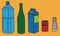 Vector illustration of beverage bottles, beer cans, wine bottles, milk cartons, seasoning cans