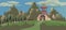 Vector illustration of big ebony mountains, tumbleweed, rose ebony,cerulean frost color beautiful house or farm house, dark liver