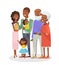 Vector illustration of big happy family portrait. African American grandparents, parents and children together isolated