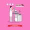 Vector illustration of biological lab, biologist, laboratory glassware and equipment