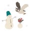 Vector illustration of birds building snowman.