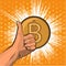 Vector illustration bitcoin and crypto currency concept - hand thumbs up. Pop art style