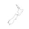 Vector illustration of black outline New Zealand map.