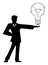 Vector Illustration Black Silhouette of Man in Suit or Businessman Holding Big Light Bulb.Concept of Creativity, Idea or