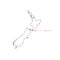 Vector illustration of black silhouette New Zealand map with capital city Wellington.