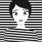 Vector illustration of a black and white fashion girl wearing a striped shirt