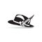 Vector illustration of black and white hunting hat with feather