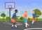 Vector illustration of black and white people playing streetball on the playground.