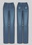 Vector illustration of blue classic woman jeans. Front and back views