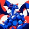 Vector illustration of a blue dragon on a background of blue and red balloons Generative AI