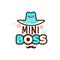The vector illustration of blue hat and the mini boss text with stylish mustache below. Gift for boy.