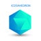 Vector illustration of a blue icosahedron on a white background with a gradient for game, icon, packagingdesign, logo