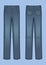 Vector illustration of blue man jeans. Front and back views