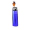 Vector illustration blue pocket lighter with fire. Lighter icon. Burning lighter. Modern fuel lighter