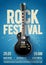 Vector illustration blue rock festival concert party flyer or poster design template with guitar, place for text and cool effects