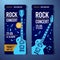 Vector illustration blue rock festival ticket design template with guitar