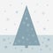 Vector illustration of a blue triangular Christmas tree on winter snow with snowflakes