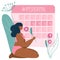 Vector illustration with Body positive girls or young women and PMS calendar, menstruation tracker or calculator. THe