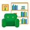 Vector illustration with bookcase and armchair