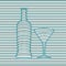 Vector illustration of bottle martini with one glass. Lines art, 3d design. Minimalism for icons. Alcoholic product for