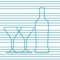 Vector illustration of bottle martini with two glasses. Lines art, flat design. Minimalism for icons. Alcoholic product for