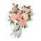 Vector illustration Bouquet of pink roses and peonies tied with a light wide ribbon.