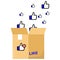 Vector illustration of a box that holds lots of likes notifications from social media