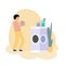 Vector illustration of Boy doing laundry with washing machine