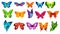 Vector illustration of bright colors butterflies isolated on white background in flat style.