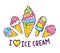 Vector illustration of bright different ice creams