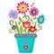 Vector illustration bright fantastic flowers in a pot with love. Home plants with heart. Decor for home. Valentine's Day
