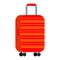 Vector illustration of bright red with orange stripes large polycarbonate travel plastic suitcase with wheels