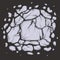 Vector illustration of broken marble stones. Cartoon clipart smashed white rocks and gravel with cracks on dark background