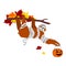 Vector illustration brown sloth in a Halloween costume with pumpkin