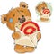 Vector illustration of a brown teddy bear holding in its paws an open postal envelope with an e-mail sign