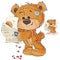 Vector illustration of a brown teddy bear holding in its paws received love letter