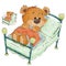 Vector illustration of a brown teddy bear misses and sad lies in bed