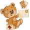 Vector illustration of a brown teddy bear sitting on a postal parcel and holding in its paw received letter