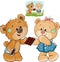 Vector illustration of a brown teddy bear sweet tooth unfurled a chocolate bar and gives it to his girlfriend