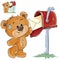 Vector illustration of a brown teddy bear takes from a mailbox the received letter