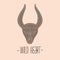 Vector illustration buffalo with large horns and lettering Wild heart. Logo on ethnic trendy style