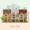 Vector illustration with buildings, detached house