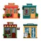 Vector illustration of buildings that are shops for buying decorations and leisure accessories. Set of nice flat shops