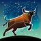 Vector illustration of a bull on a cosmic background with space and stars. AI generated