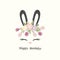 Vector illustration with Bunny ears, smiling eyes, floral wreath.