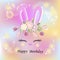 Vector illustration with Bunny ears, smiling eyes, floral wreath