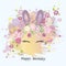 Vector illustration with Bunny ears, smiling eyes, floral wreath