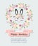 Vector illustration with Bunny ears, smiling eyes, floral wreath.